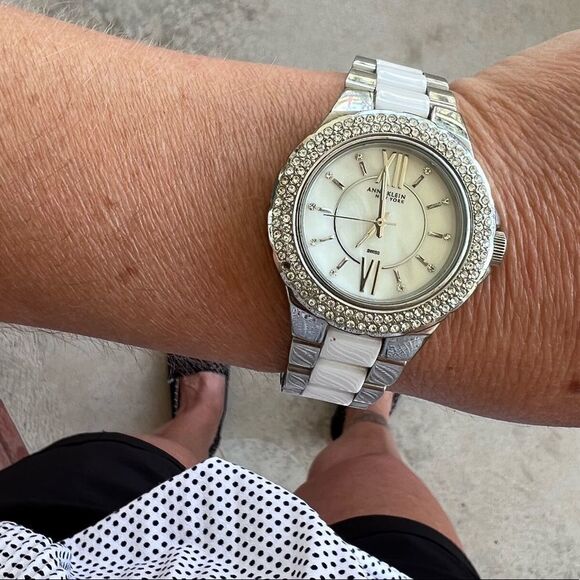 Anne Klein Watch Swiss Mother of Pearl Large Rhinestone - Picture 1 of 13
